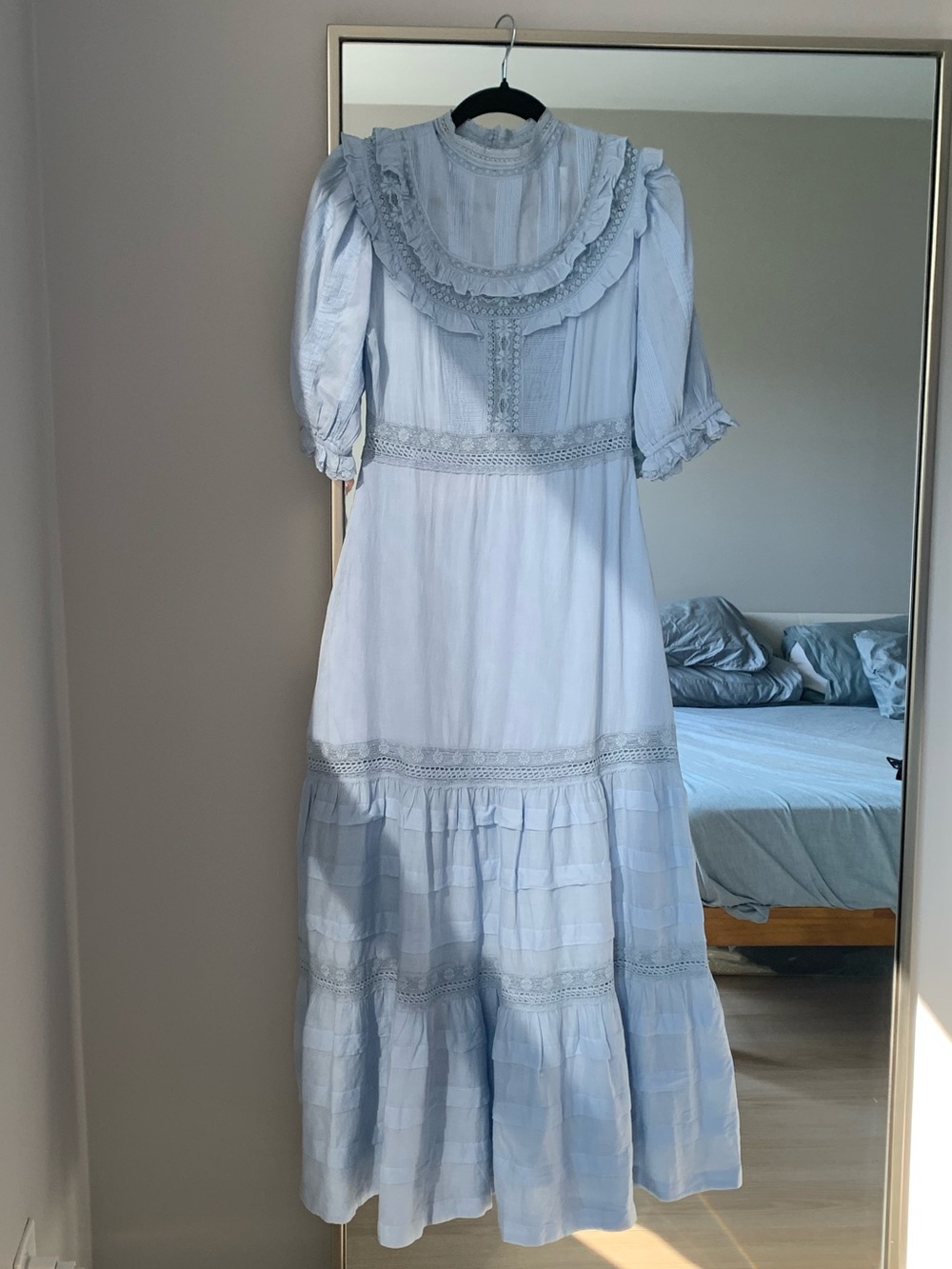 RIXO Rosa Crocheted Lace-Trim Light Blue 100% Cotton Maxi Dress NWT Size 2 - Picture 3 of 10